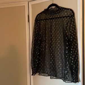 See-Thru Nylon Star Blouse w/ high neck and long sleeves